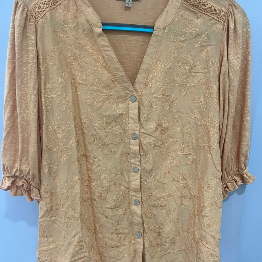 Democracy Tan Embroidered Blouse